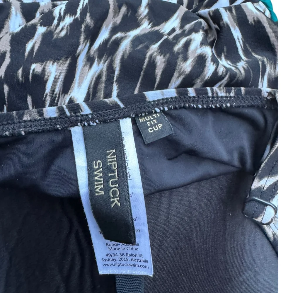 Nip Tuck Swim One Piece Swimsuit US 12 | Black White Ruched Animal Print - Picture 5 of 7